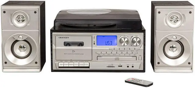 Alt view image 3 of 6 - CR7014A-BK Eclipse 9-in-1 Record Player with Speakers, Black | 3-Speed Turntable, Bluetooth In, External Full-Range 30W Stereo Speakers, USB/SD Playback & Recording Functions, AM/FM Radio