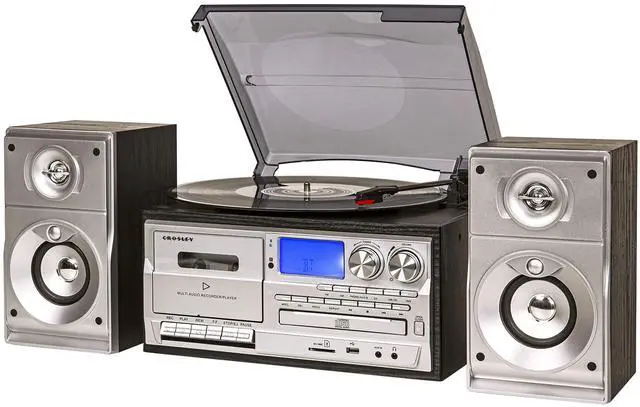 Alt view image 2 of 6 - CR7014A-BK Eclipse 9-in-1 Record Player with Speakers, Black | 3-Speed Turntable, Bluetooth In, External Full-Range 30W Stereo Speakers, USB/SD Playback & Recording Functions, AM/FM Radio