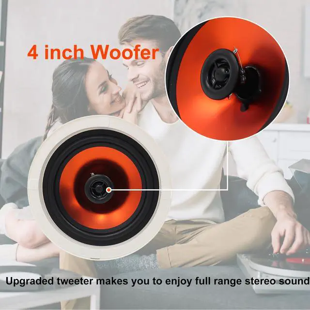 Alt view image 4 of 6 - 4 Inch 480 Watts High Power Ceiling Speakers - Flush Mount, Crisp Sound for Home Theater, Living Room, Office, Kitchen & Covered Patio2 Paris