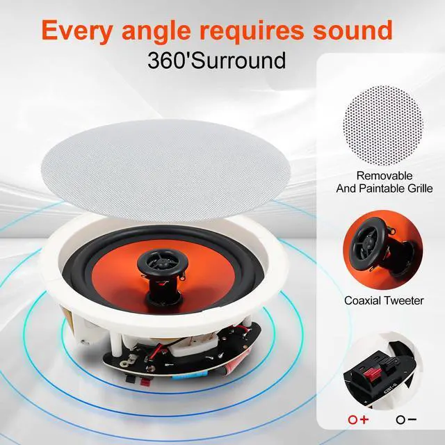 Alt view image 3 of 6 - 4 Inch 480 Watts High Power Ceiling Speakers - Flush Mount, Crisp Sound for Home Theater, Living Room, Office, Kitchen & Covered Patio2 Paris