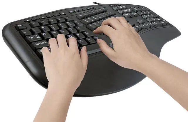 Alt view image 4 of 7 - Ergonomic USB Keyboard, 105-Key US Layout AKB-150UB | Integrated Palm Rest, Split Key Design, Multimedia and Internet Hotkeys