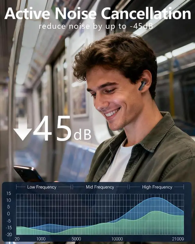 Alt view image 2 of 7 - Wireless Earbuds with Active Noise Cancelling,140-Hour Long Battery Life Bluetooth 5.4 Ear Buds,Multi-Device Pairing,Enhanced Clear Call,Deep Bass Stereo In Ear Headphone
