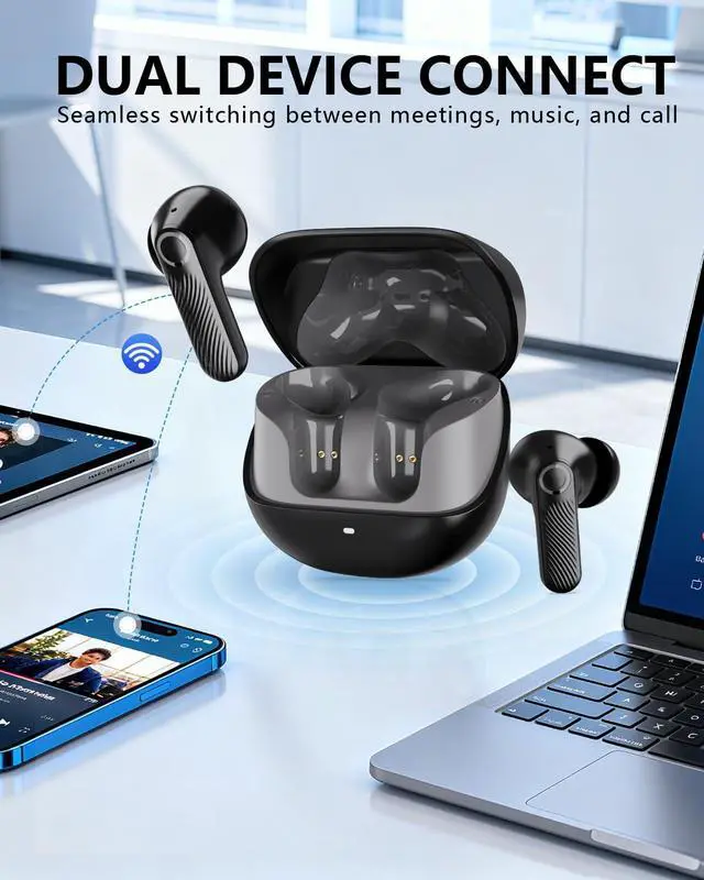 Alt view image 6 of 7 - Wireless Earbuds with Active Noise Cancelling,140-Hour Long Battery Life Bluetooth 5.4 Ear Buds,Multi-Device Pairing,Enhanced Clear Call,Deep Bass Stereo In Ear Headphone