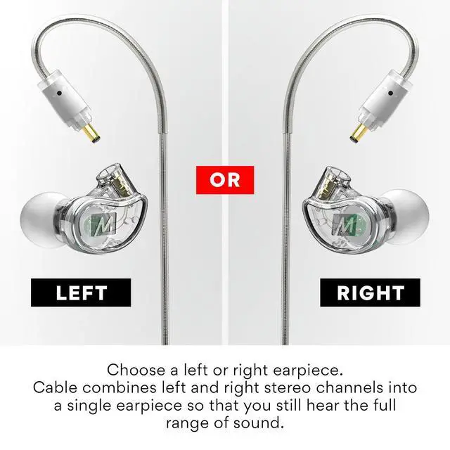 Alt view image 4 of 7 - M6 Single-Side Earbud, Right Side, 15" Cable, 3.5 mm Plug (Clear) | Extra-Short Cable, For 2-Way Radios, Speaker Mics & PTT Systems, One Wired Earphone, Moldable Earhook & Stereo-to-Mono