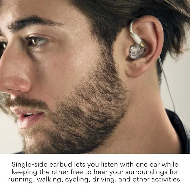 Alt view image 3 of 7 - M6 Single-Side Earbud, Right Side, 15" Cable, 3.5 mm Plug (Clear) | Extra-Short Cable, For 2-Way Radios, Speaker Mics & PTT Systems, One Wired Earphone, Moldable Earhook & Stereo-to-Mono