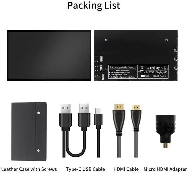 Alt view image 7 of 7 - 7 Inch Mini Monitor, IPS 1024 × 600 HDMI Small Monitor with Leather Stand for Raspberry Pi 5/4, Laptop, PC, Switch, Xbox, PS4
