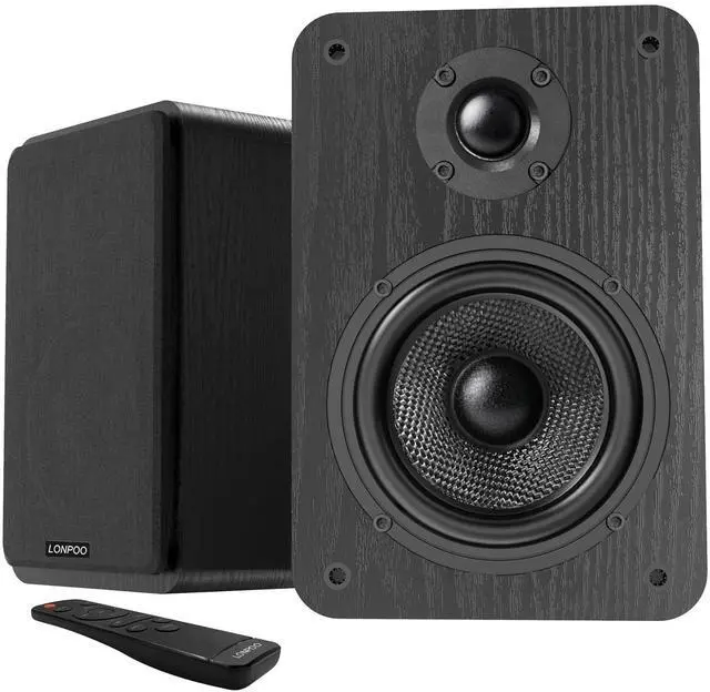 Main image of 60W Active Bookshelf Speakers, 4" Glass Fiber Woofer & 1" Silk Dome Tweeter, Bluetooth 5.3 Optical RCA AUX Inputs for TV, PC, Turntable (Black)