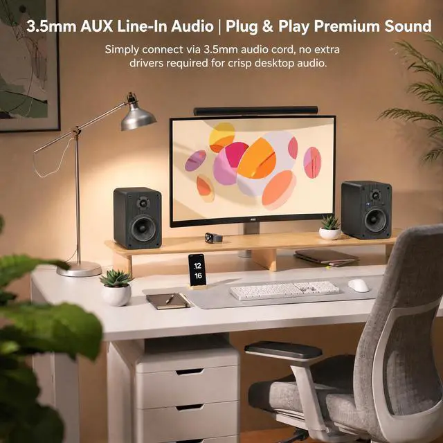 Alt view image 4 of 7 - 60W Active Bookshelf Speakers, 4" Glass Fiber Woofer & 1" Silk Dome Tweeter, Bluetooth 5.3 Optical RCA AUX Inputs for TV, PC, Turntable (Black)