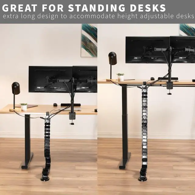Alt view image 6 of 7 - No Drill Clamp-on Desk Vertebrae Cable Management Kit, Adjustable Quad Entry Flexible Cord Organizer for Home Office, Black, DESK-AC01P-B