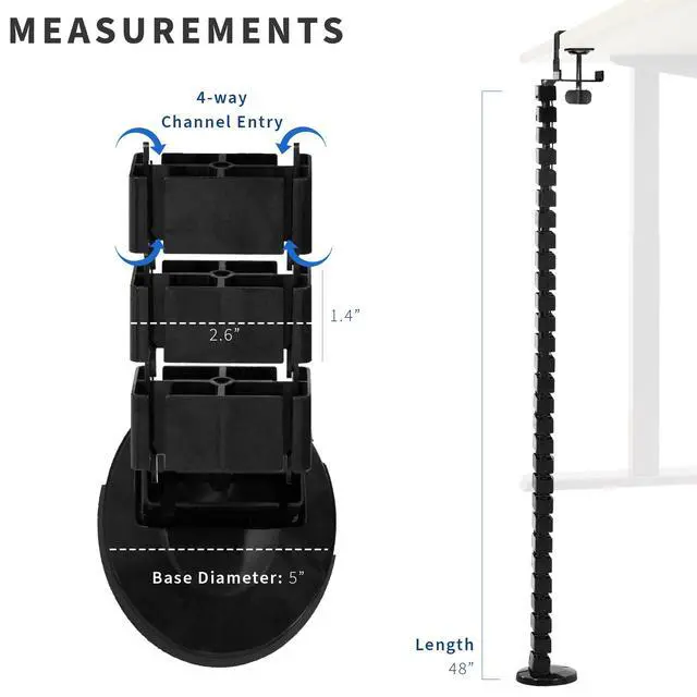 Alt view image 3 of 7 - No Drill Clamp-on Desk Vertebrae Cable Management Kit, Adjustable Quad Entry Flexible Cord Organizer for Home Office, Black, DESK-AC01P-B
