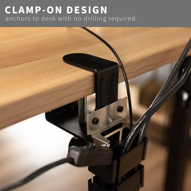 Alt view image 2 of 7 - No Drill Clamp-on Desk Vertebrae Cable Management Kit, Adjustable Quad Entry Flexible Cord Organizer for Home Office, Black, DESK-AC01P-B