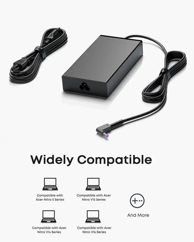 Alt view image 6 of 6 - 135W Charger Fit for Acer Nitro 5 V15 V16 PA-1131-16 PA-1131-26 | Compatible Nitro Gaming AN515, ANV15-41, ANV15-51, ANV16-72, 19V 7.1A, AC Adapter ADP-135KB T, ADP-135NB B Power Supply