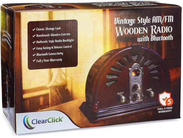 Alt view image 6 of 6 - Classic Vintage Retro Style AM/FM Radio with Bluetooth - Handmade Wooden Exterior Dark Brown