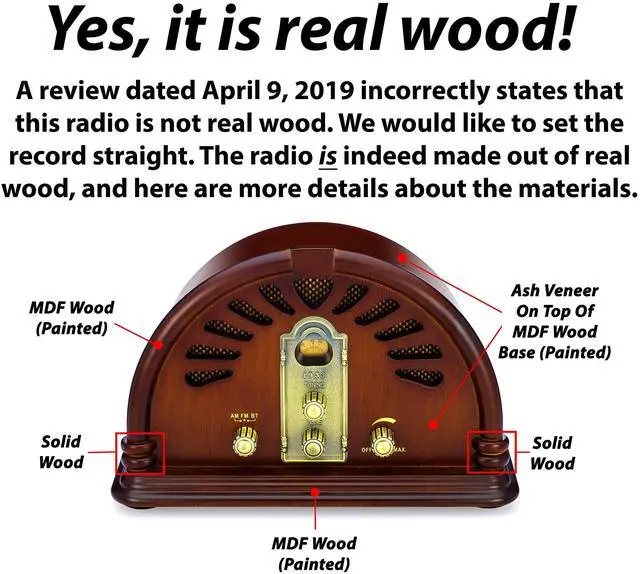Alt view image 5 of 6 - Classic Vintage Retro Style AM/FM Radio with Bluetooth - Handmade Wooden Exterior Dark Brown