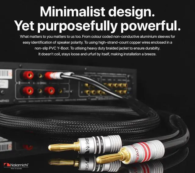 Alt view image 2 of 7 - 24k Gold Plated Banana Plugs Speaker Cables 99.9% OFC (6 Feet) | Oxygen-Free Copper, Excel Series, Amplifier Heavy Duty Braided In-Wall CL2 Rated Wires - Black (12AWG / 6ft / 1.8m) 2-Pack