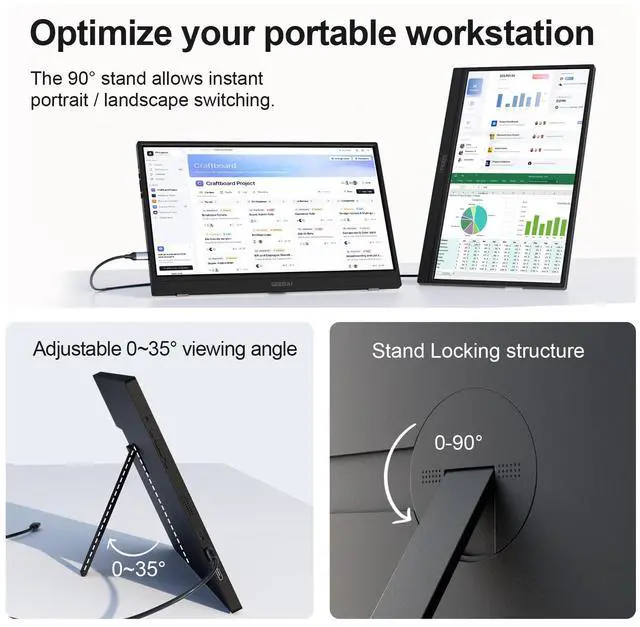 Alt view image 4 of 7 - Portable Monitor 15.6" FHD HDR IPS Travel Laptop Screen Extender | With Magic Sleeve Cloth,1080P USB-C HDMI Plug&Play External Display,Dual Speakers,Kickstand,for Mac/Phone/Gaming Device