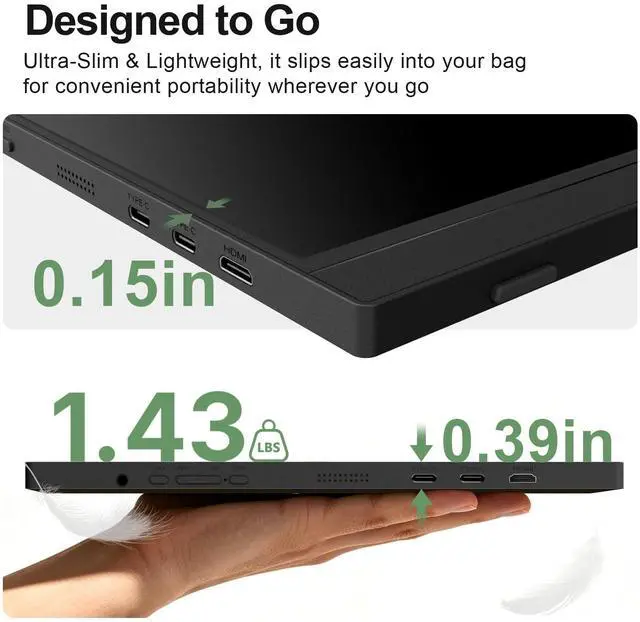 Alt view image 5 of 7 - Portable Monitor 15.6" FHD HDR IPS Travel Laptop Screen Extender | With Magic Sleeve Cloth,1080P USB-C HDMI Plug&Play External Display,Dual Speakers,Kickstand,for Mac/Phone/Gaming Device