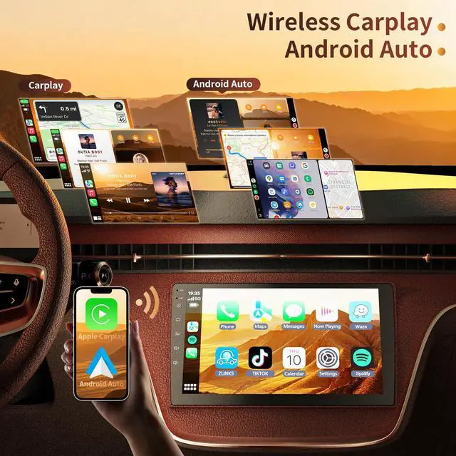 Alt view image 2 of 7 - 9" HD Touchscreen Wireless Carplay Screen for Car with Carplay and Android auto, Double Din, GPS, WiFi, BT5.1, 8-core Processor, Voice Control, Backup Camera, Audio Outputs (4+64G)