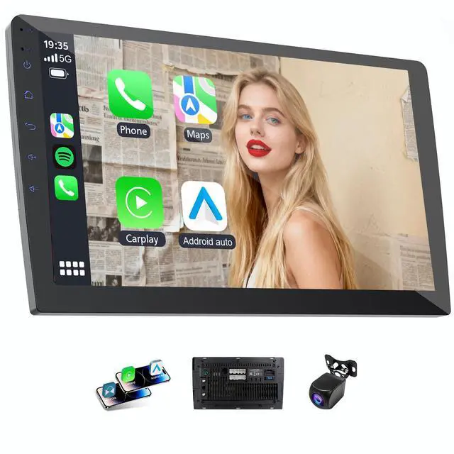 Main image of 9" HD Touchscreen Wireless Carplay Screen for Car with Carplay and Android auto, Double Din, GPS, WiFi, BT5.1, 8-core Processor, Voice Control, Backup Camera, Audio Outputs (4+64G)