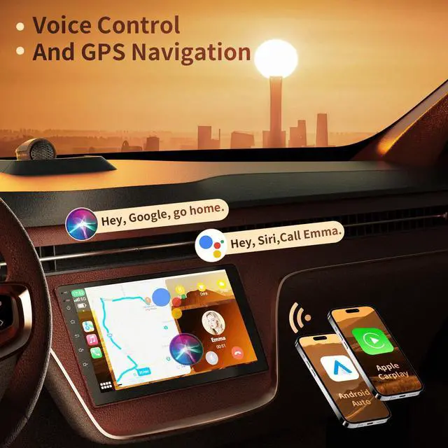 Alt view image 3 of 7 - 9" HD Touchscreen Wireless Carplay Screen for Car with Carplay and Android auto, Double Din, GPS, WiFi, BT5.1, 8-core Processor, Voice Control, Backup Camera, Audio Outputs (4+64G)