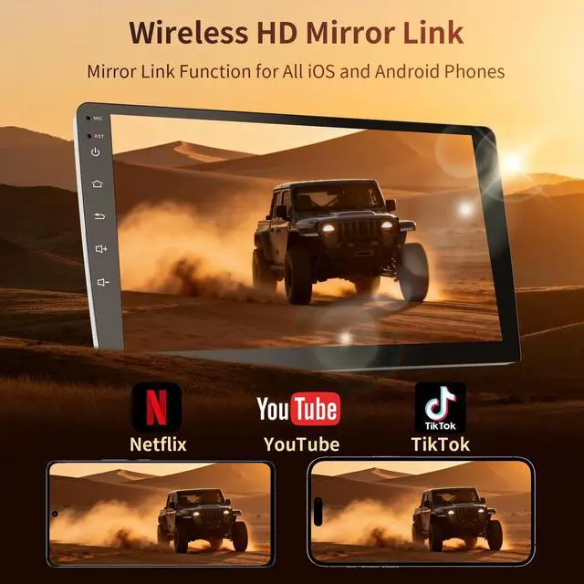 Alt view image 4 of 7 - 9" HD Touchscreen Wireless Carplay Screen for Car with Carplay and Android auto, Double Din, GPS, WiFi, BT5.1, 8-core Processor, Voice Control, Backup Camera, Audio Outputs (4+64G)