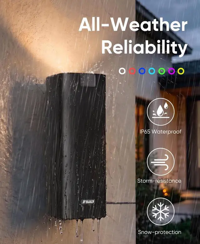Alt view image 3 of 6 - 400W Outdoor Bluetooth Speakers with Lights, IP65 Waterproof, AC-Powered Stereo Speaker, Auracast Wireless Multi-Speaker Pairing, Wall Mount Sound System w/Aux for Porch, Patio, Garage, Home