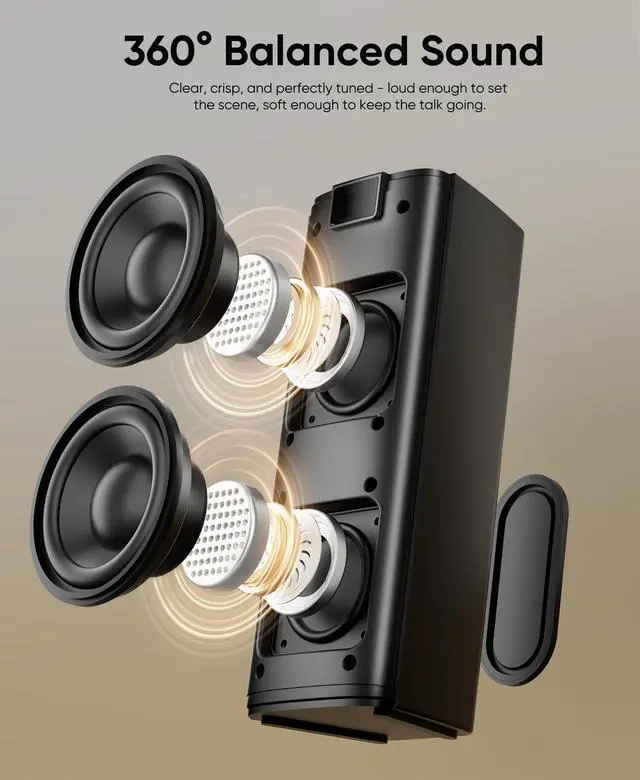 Alt view image 5 of 6 - 400W Outdoor Bluetooth Speakers with Lights, IP65 Waterproof, AC-Powered Stereo Speaker, Auracast Wireless Multi-Speaker Pairing, Wall Mount Sound System w/Aux for Porch, Patio, Garage, Home