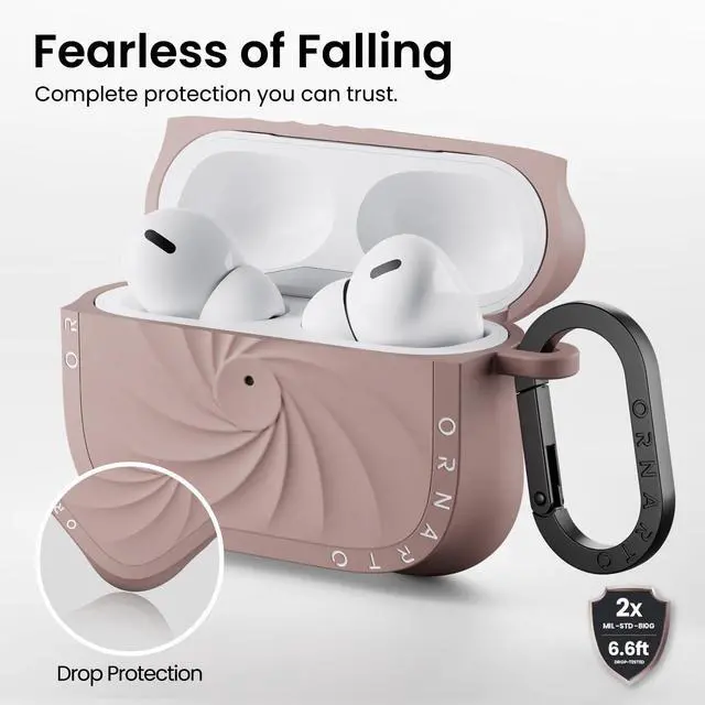 Alt view image 3 of 7 - Vortuxe for AirPods Pro 3 Case, Liquid Silicone, Latte | Velvety Soft Touch, 2X MIL-STD Drop Protection, Elevated Corner Design, Sleek Vortex Pattern, LED Visible, Carabiner Included
