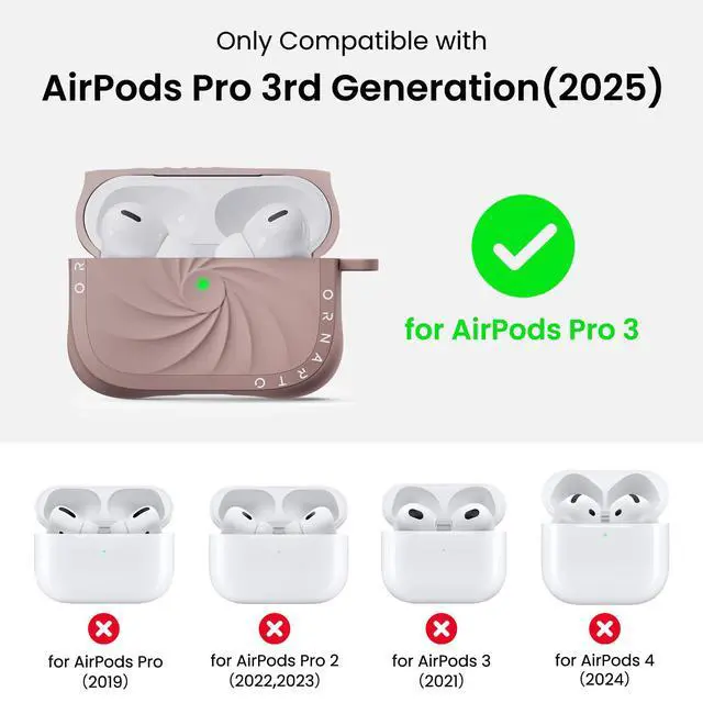 Alt view image 2 of 7 - Vortuxe for AirPods Pro 3 Case, Liquid Silicone, Latte | Velvety Soft Touch, 2X MIL-STD Drop Protection, Elevated Corner Design, Sleek Vortex Pattern, LED Visible, Carabiner Included