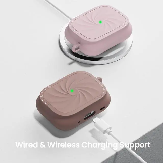 Alt view image 7 of 7 - Vortuxe for AirPods Pro 3 Case, Liquid Silicone, Latte | Velvety Soft Touch, 2X MIL-STD Drop Protection, Elevated Corner Design, Sleek Vortex Pattern, LED Visible, Carabiner Included