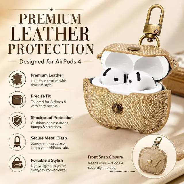 Alt view image 6 of 7 - for AirPods 4 Case, Leather Full Body Shockproof Protective Cover (A)