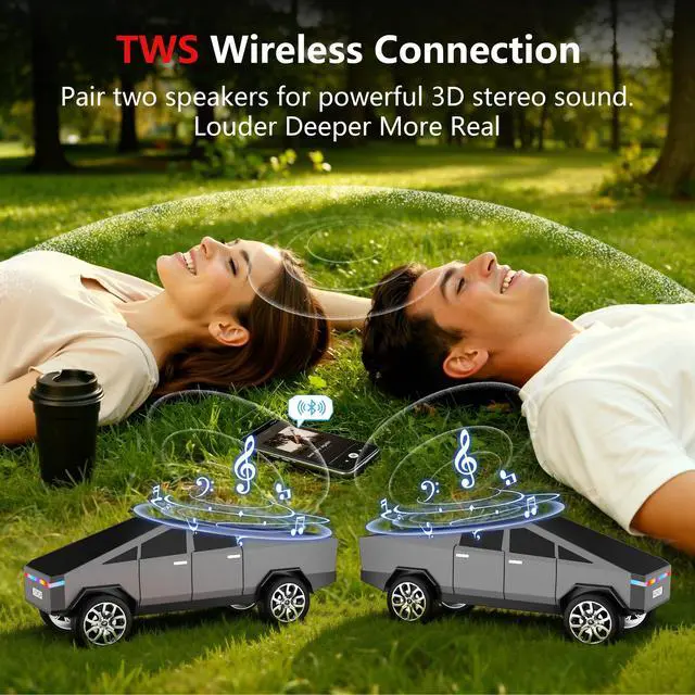 Alt view image 3 of 7 - Cybertruck Bluetooth Speaker for Car | Mini Wireless Speaker with LED Lights, FM Radio, USB/TF Card, TWS Stereo, for Dad Car Lover Gift from Daughter or Son