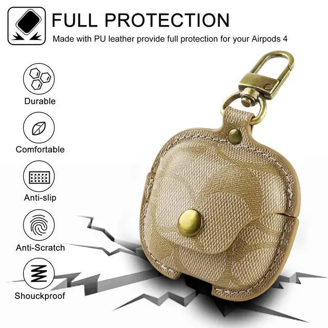 Alt view image 3 of 7 - for AirPods 4 Case, Leather Full Body Shockproof Protective Cover (A)