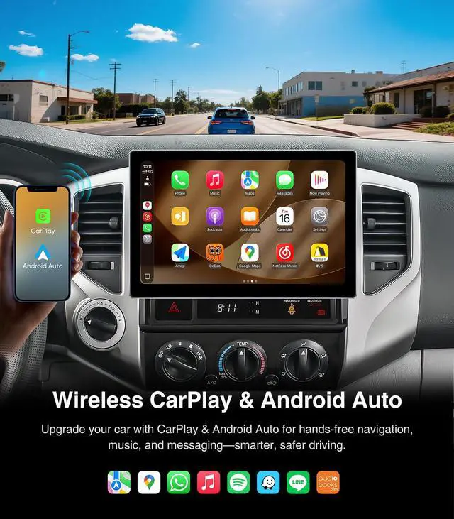 Alt view image 3 of 7 - 11.5" 4G+64G Car Radio Stereo Upgrade for 2005-2015 Toyota Tacoma Carplay | Android Auto GPS Navigation WiFi Bluetooth Mirroring Touchscreen Headunit Replacement