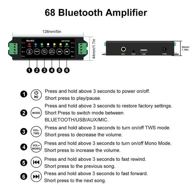 Alt view image 5 of 7 - 6.5 Inch 800W Outdoor Bluetooth Speakers Wired Waterproof with Multifunctional Amplifier, Wall Mount Speaker System for Patio Home Poolside Deck Backyard(2 Pairs,Black)