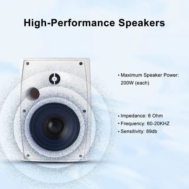Alt view image 7 of 7 - 6.5 Inch 800W Outdoor Bluetooth Speakers Wired Waterproof with Multifunctional Amplifier, Wall Mount Speakers for Patio Home Poolside Deck Backyard(2 Pairs,White)