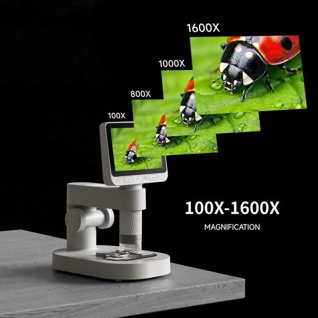 Alt view image 3 of 7 - 4'' IPS Handheld Pocket Digital Microscope with 100-1600X Screen, 1080P HD Portable Microscope with 8 Adjustable LED Lights