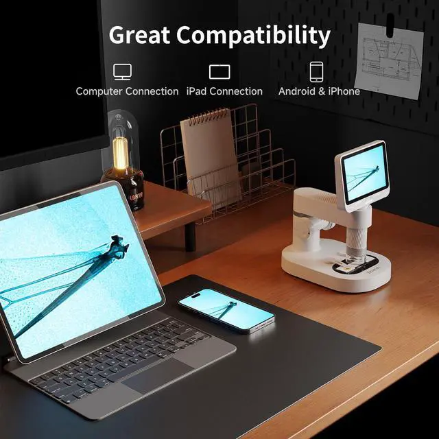 Alt view image 5 of 7 - 4'' IPS Handheld Pocket Digital Microscope with 100-1600X Screen, 1080P HD Portable Microscope with 8 Adjustable LED Lights