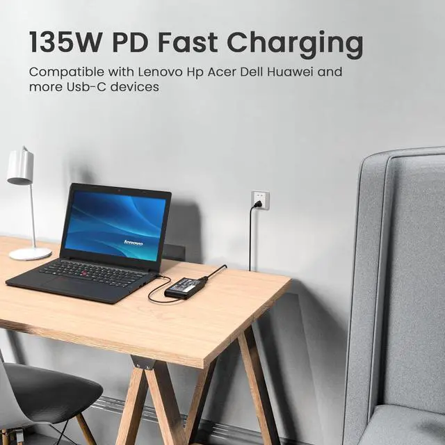 Alt view image 5 of 6 - 135W USB C Laptop Charger Compatible with Lenovo ThinkPad Z16 P16s P15s P14s E16 E15 E14 T16 Yoga/Slim Pro 9 7 6 7i 9i Book 9 ThinkBook 16 14p 14 15 14s IdeaPad Slim/Pro 9 7 5 Legion 9 Laptop