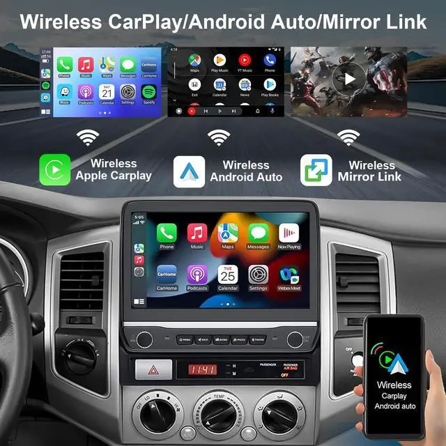 Alt view image 4 of 7 - 10.1 inch Car Radio Stereo Upgrade for Toyota Tacoma 2005-2015 with Wireless CarPlay/Android Auto/Touch Screen/SWC/GPS Navigation/BT/WiFi FM Backup Camera Physical Button Volume Knob