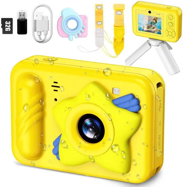 Main image of Underwater Camera for Kids - IP68 Waterproof Camera, 48MP Dual Lens, 1080P Video Recording, Toddler Camera for Pool & Beach, Ideal Christmas Birthday Gifts for Boys Girls Age 3-12 (Lemon Yellow)