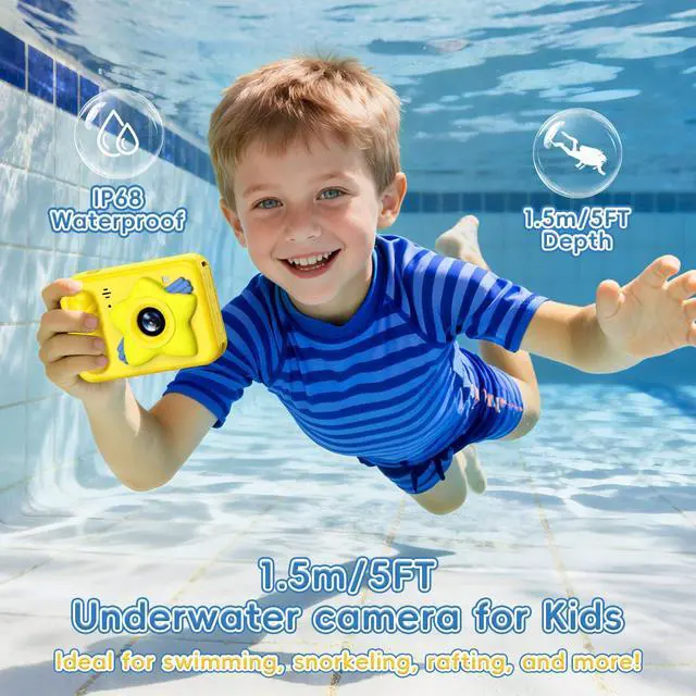 Alt view image 3 of 7 - Underwater Camera for Kids - IP68 Waterproof Camera, 48MP Dual Lens, 1080P Video Recording, Toddler Camera for Pool & Beach, Ideal Christmas Birthday Gifts for Boys Girls Age 3-12 (Lemon Yellow)
