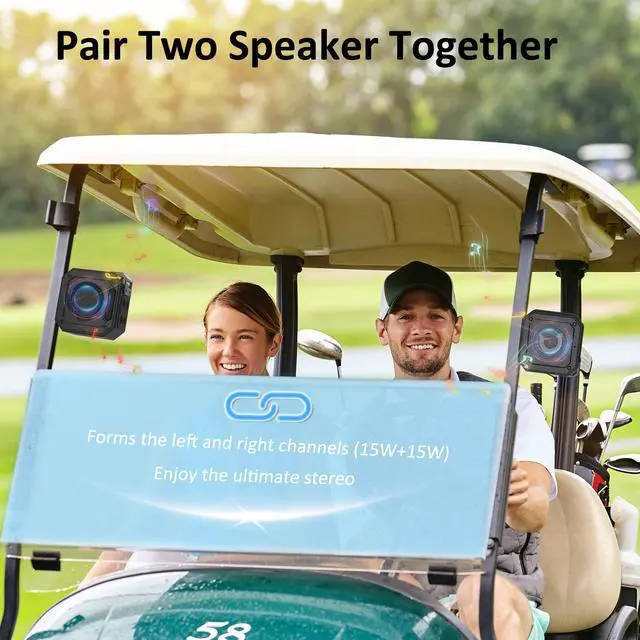 Alt view image 4 of 7 - Golf Cart Bluetooth Speaker Magnetic Portable Wireless Speaker with Loud Stereo Sound Bass Boost 20 Hours Play IPX7 Waterproof TWS & SD Card Function Golf Cart Accessories Golf Gifts(Storage Case)