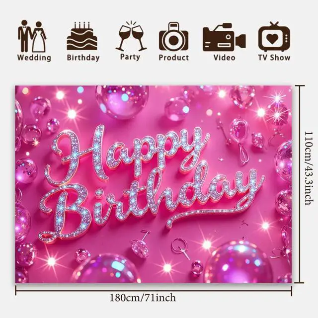 Alt view image 2 of 7 - Pink Happy Birthday Backdrop for Women Hot Pink Happy Birthday Banner70.8x43.3 inch Reusable Birthday Party Decorations
