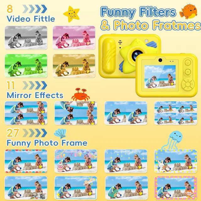 Alt view image 5 of 7 - Underwater Camera for Kids - IP68 Waterproof Camera, 48MP Dual Lens, 1080P Video Recording, Toddler Camera for Pool & Beach, Ideal Christmas Birthday Gifts for Boys Girls Age 3-12 (Lemon Yellow)