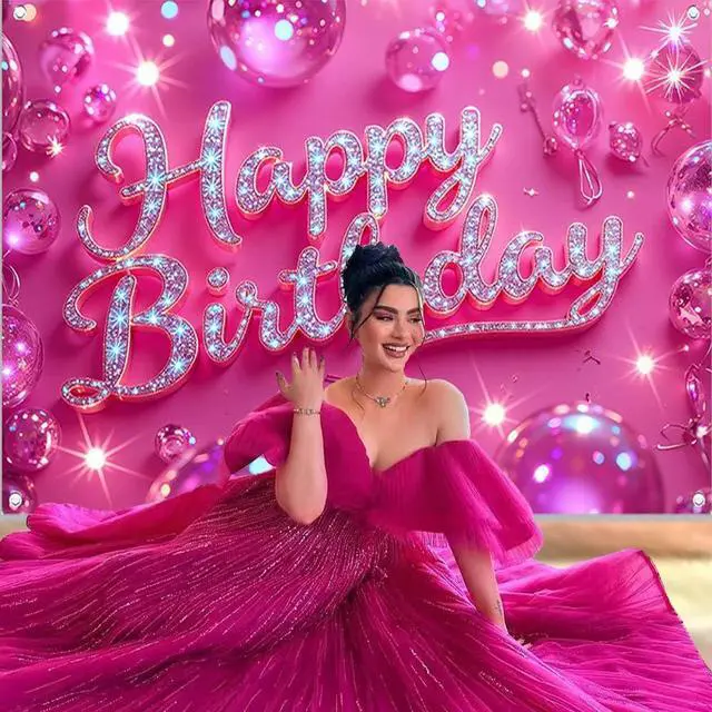 Alt view image 5 of 7 - Pink Happy Birthday Backdrop for Women Hot Pink Happy Birthday Banner70.8x43.3 inch Reusable Birthday Party Decorations