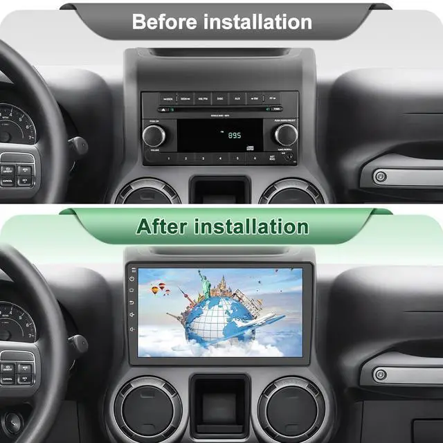 Alt view image 2 of 7 - 10" Radio Upgrade for Jeep Wrangler JK 2007-2018 Dodge Ram 1500 Compass Grand Cherokee,Android 13 2GB+32GB with Backup Camera CarPlay/Android Auto FM AM WiFi