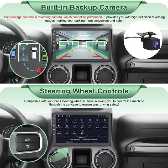 Alt view image 4 of 7 - 10" Radio Upgrade for Jeep Wrangler JK 2007-2018 Dodge Ram 1500 Compass Grand Cherokee,Android 13 2GB+32GB with Backup Camera CarPlay/Android Auto FM AM WiFi