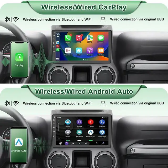 Alt view image 3 of 7 - 10" Radio Upgrade for Jeep Wrangler JK 2007-2018 Dodge Ram 1500 Compass Grand Cherokee,Android 13 2GB+32GB with Backup Camera CarPlay/Android Auto FM AM WiFi