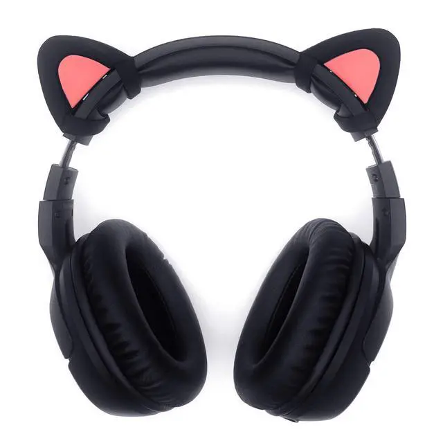 Alt view image 3 of 7 - Cute Cat Ears Fits HypreX Cloud/Stinger/Cloud Flight Headsets, Universal Fit Lovely Kitty Adjustable Attachment Straps for Video Live Gaming Headphone, Black & Pink